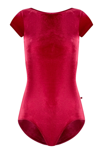 Sofiane leotard in V-Cerise body & trim color with V-Cerise short sleeves