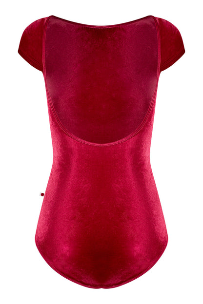Sofiane leotard in V-Cerise body & trim color with V-Cerise short sleeves