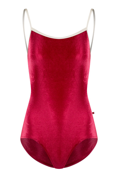 Kiki leotard in V-Cerise body color with N-Pearl trim color