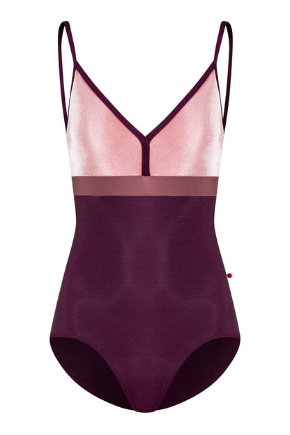 Zoe leotard in N-Opera body & trim color with V-Dreamy top color and N-Phoenix middle band color