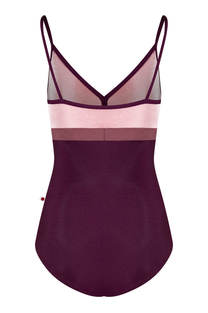 Zoe leotard in N-Opera body & trim color with V-Dreamy top color and N-Phoenix middle band color