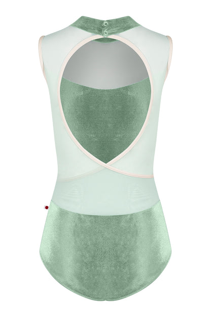 Camila leotard in V-Meadow body color with Mesh Whisper top color and N-Pearl trim color