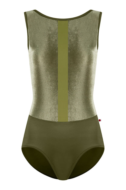 Didi leotard in T-Jungle body & trim color with V-Safari top color and T-Eden middle band