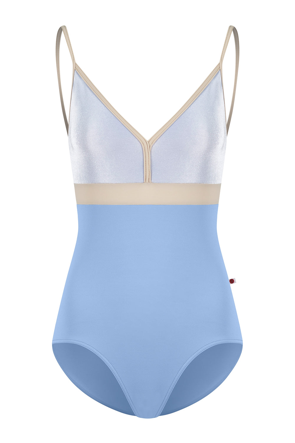 Zoe leotard in T-Paradise body color with V-Serenade top color and T-Ivory trim & middle band color