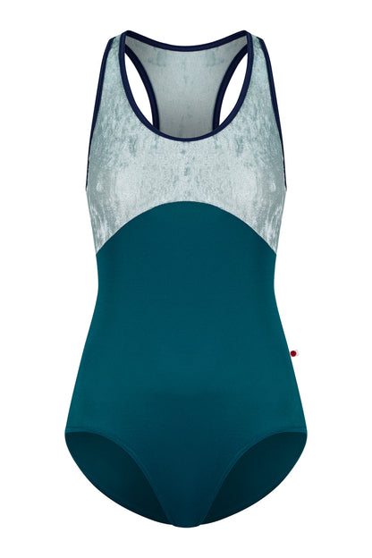 Laura Duo leotard in T-Zenith body color with CV-Ice top color and T-Cosmo trim color