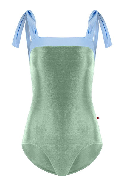 Mimi leotard in V-Meadow body color with N-Moontide top color