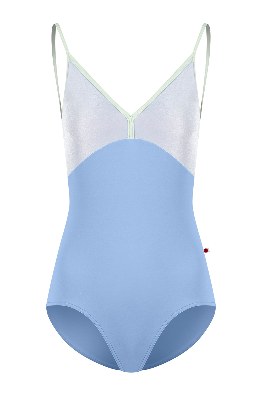 Daria leotard in T-Paradise body color with V-Serenade top color and T-Pistachio trim color