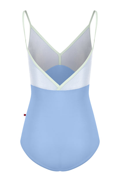 Daria leotard in T-Paradise body color with V-Serenade top color and T-Pistachio trim color