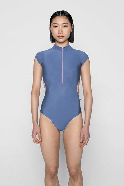 Charlotte leotard in N-Arctic body color with N-Antique Rose trim & zipper color