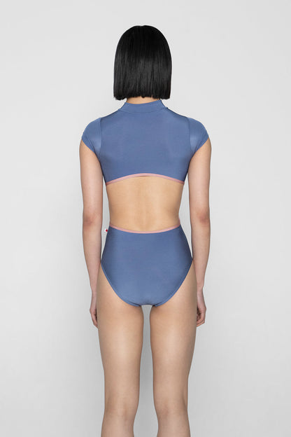 Charlotte leotard in N-Arctic body color with N-Antique Rose trim & zipper color