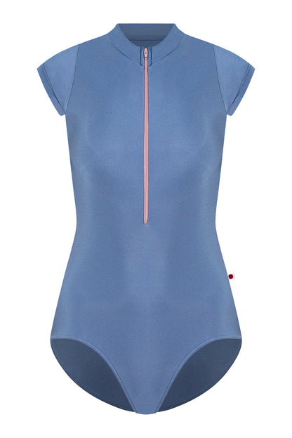 Charlotte leotard in N-Arctic body color with N-Antique Rose trim & zipper color
