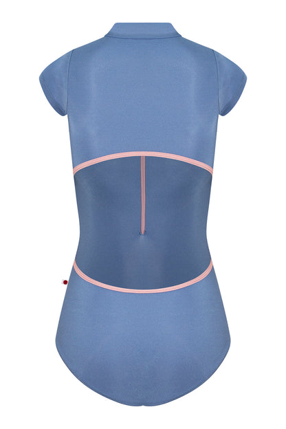 Charlotte leotard in N-Arctic body color with N-Antique Rose trim & zipper color