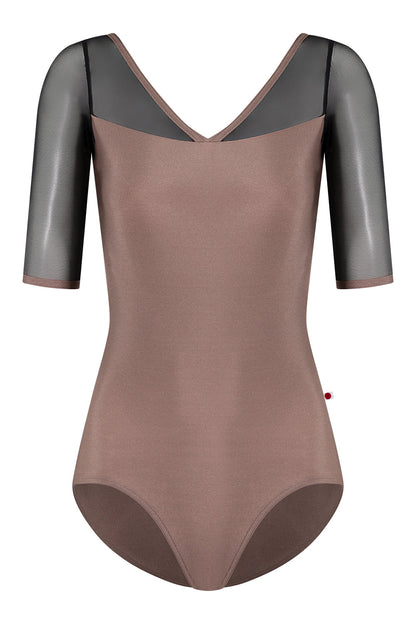 Masha leotard in N-Star body color with Mesh Black top color & Half sleeves and N-Star trim color