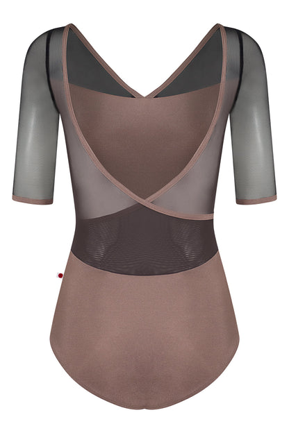Masha leotard in N-Star body color with Mesh Black top color & Half sleeves and N-Star trim color