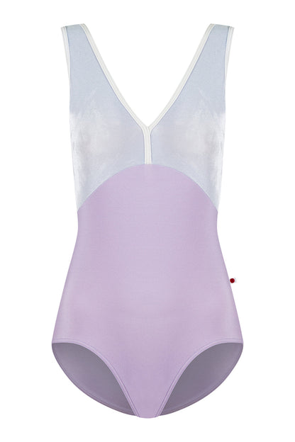 Alicia leotard in N-Poem body color with V-Serenade top color and T-White trim color