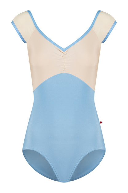 Elli leotard in N-Moontide body & trim color with N-Pearl top & cap sleeve color