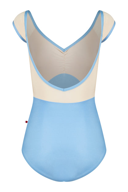 Elli leotard in N-Moontide body & trim color with N-Pearl top & cap sleeve color
