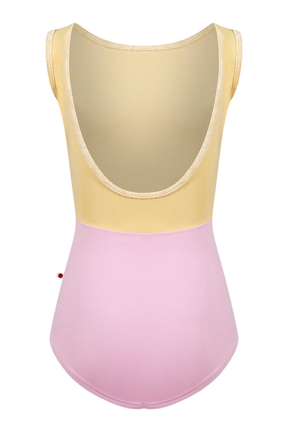 Kids Sofiane Duo leotard in T-Rose body color with T-Vanilla top color and CV-Vanilla trim color