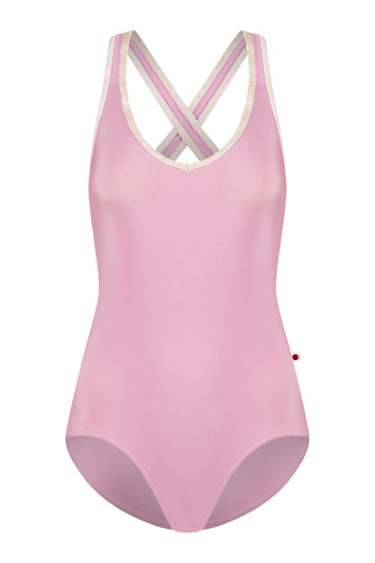 Sonoya leotard in N-Confetti body color with CV-Misty Rose trim color