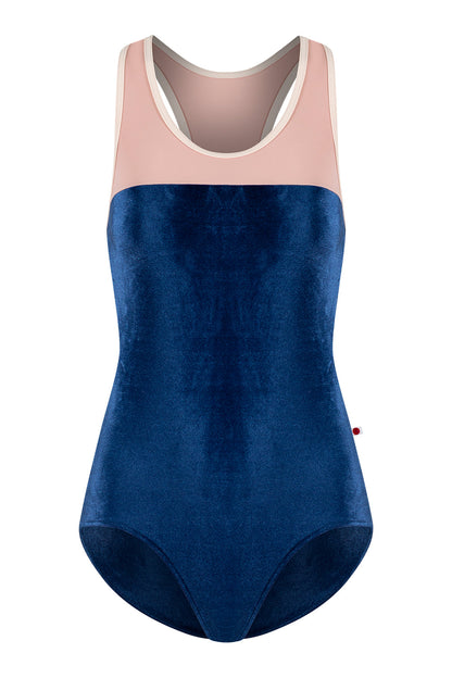 Erica leotard in V-Pisces body color with T-Petal top color and T-Misty Rose trim color