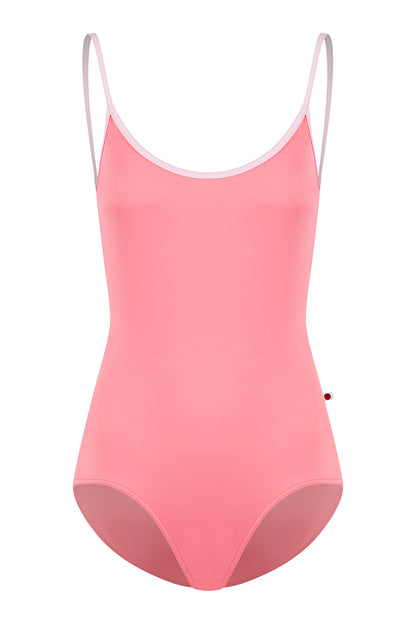 Fiona leotard in T-May body color with Mesh Rose top color and T-Rose trim color