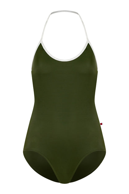 Kate leotard in T-Jungle body color with CV-White trim color