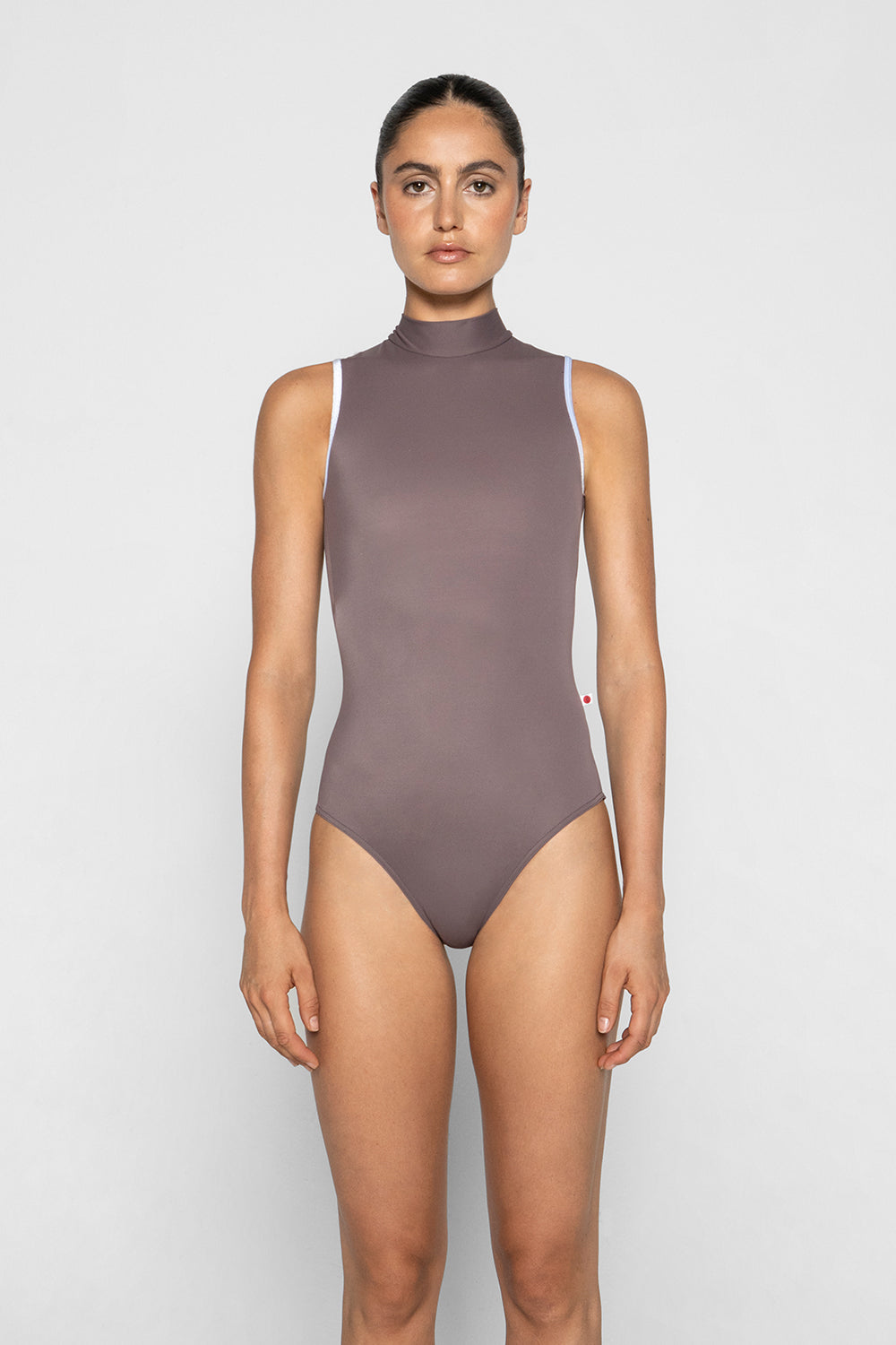 Natasha leotard in T-Phantom body color with V-Serenade trim color