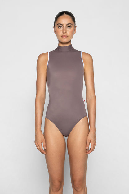 Natasha leotard in T-Phantom body color with V-Serenade trim color