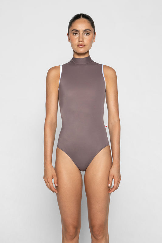 Natasha leotard in T-Phantom body color with V-Serenade trim color