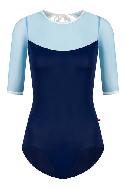 Olivia leotard in T-Cosmo body color with Mesh Glacier top color & half sleeves and T-White trim color