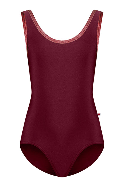 Kids Anna leotard in N-Burgundy body color with CV-Garnet trim color