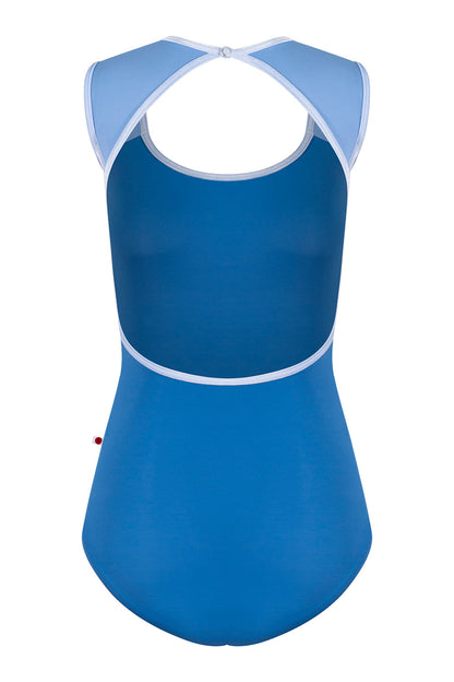 Lauren leotard in T-Lapis body color with T-Paradise top color and V-Serenade trim color