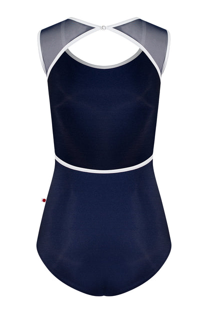 Lauren leotard in N-Dark Blue body color with Mesh Dark Blue top color and T-White trim color