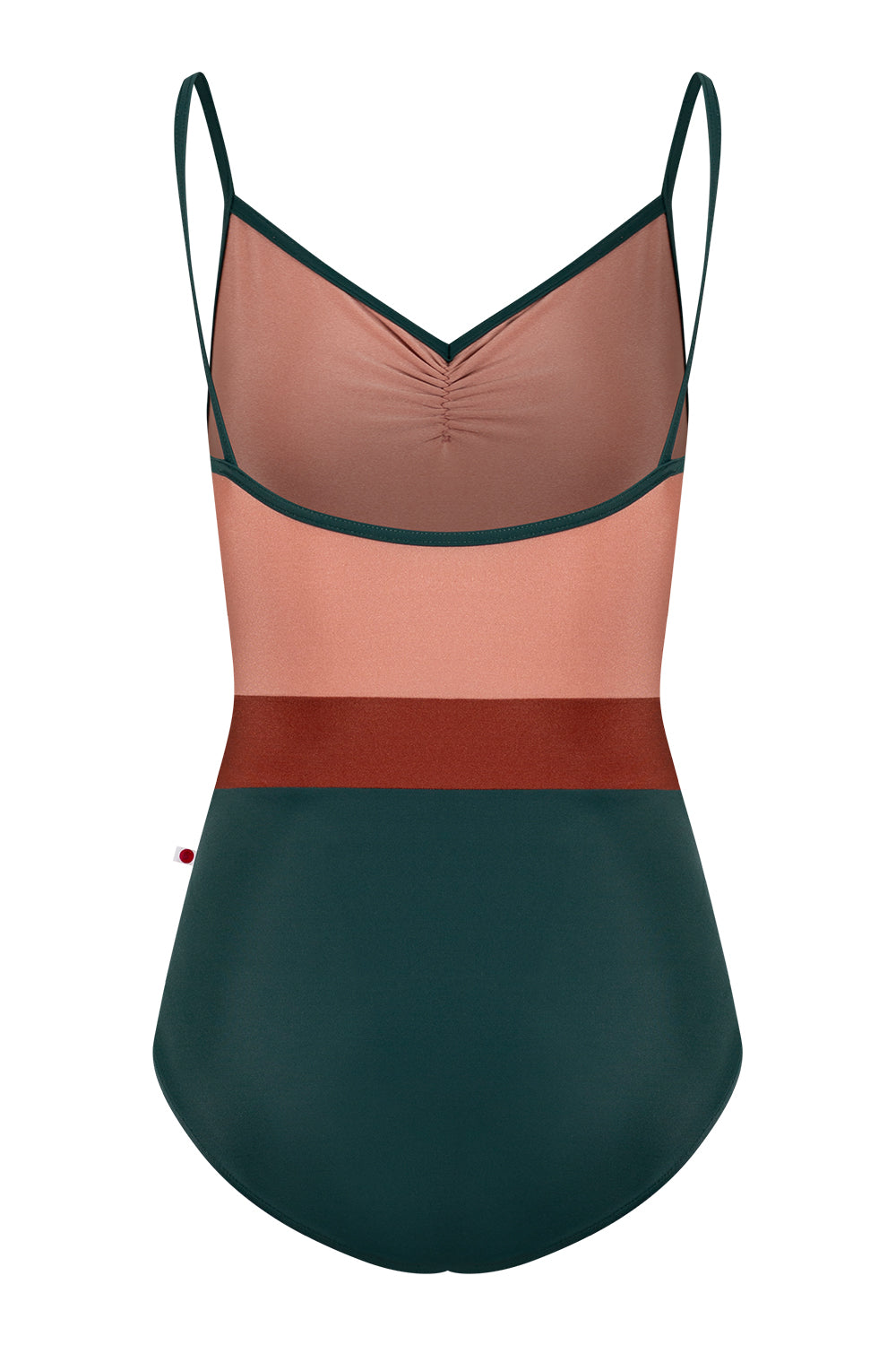 Micah leotard in T-Kale body & trim color with N-Rosewood top color and N-Bronze middle band color