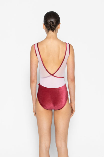 Masha leotard in V-Cerise body color with Mesh Rose top color and V-Cerise trim color