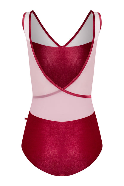 Masha leotard in V-Cerise body color with Mesh Rose top color and V-Cerise trim color