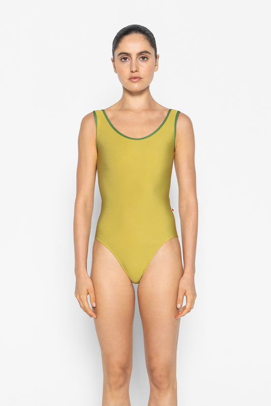Veronique leotard in N-Cricket body color with N-Lucky trim color