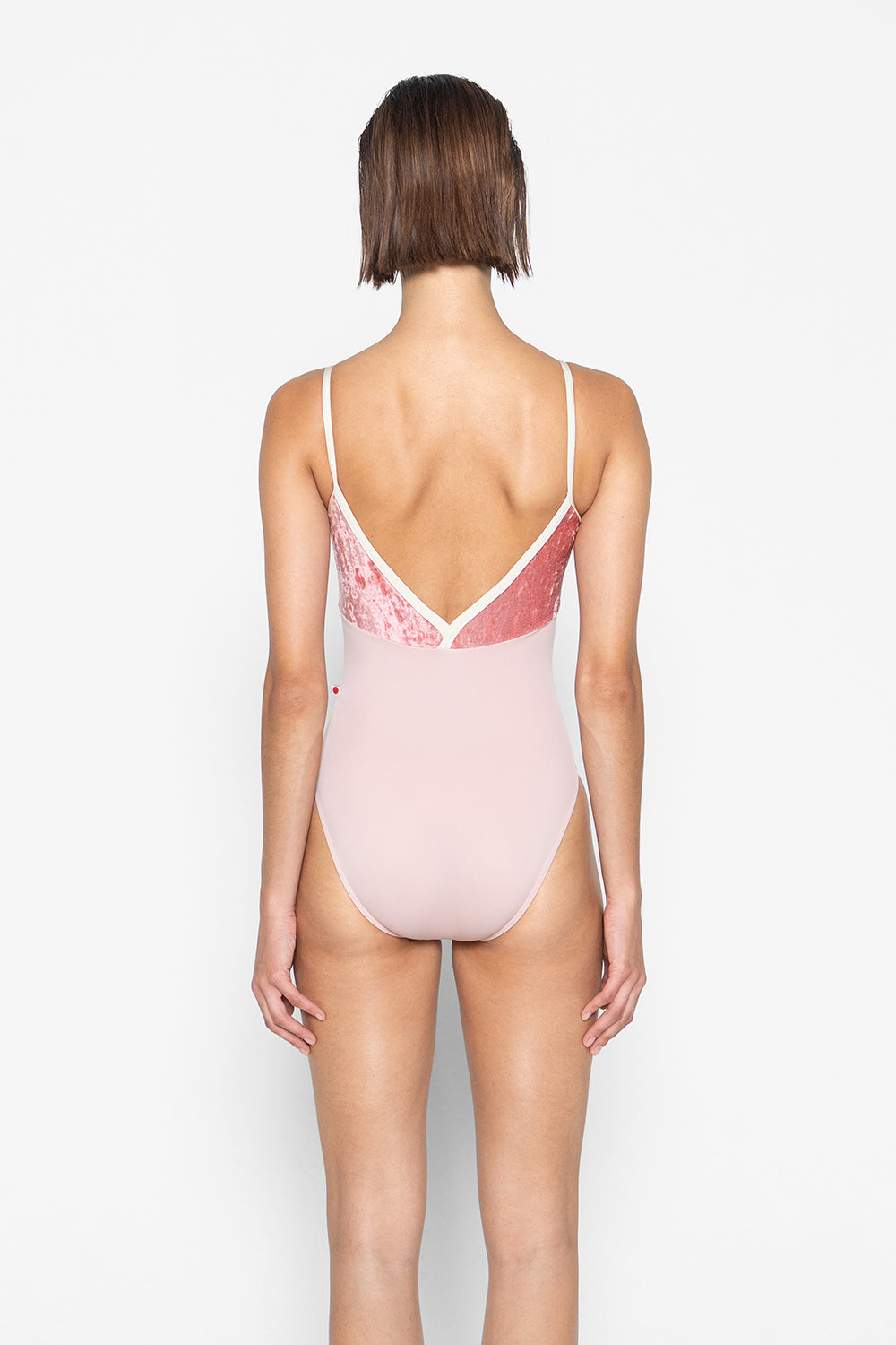 Daria leotard in T-Petal body color with CV-Romance top color and N-Pearl trim color