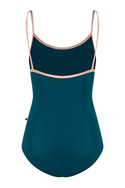 Kathy leotard in T-Zenith body color, V-Blush trim color with Mesh Blush overlay