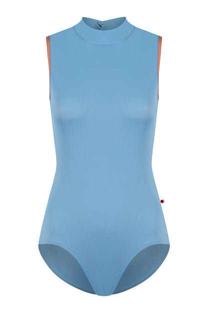 Natasha leotard in T-Bluebell body color with N-Rosewood trim color