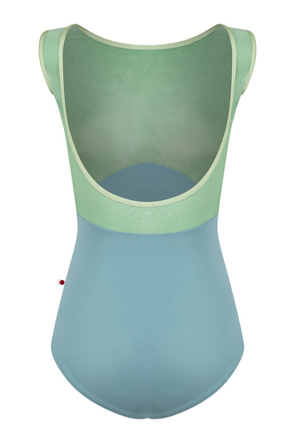 Sofiane Duo leotard in T-Fog body color with V-Meadow top color and N-Ginko trim color