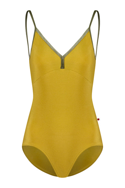 Daria leotard in N-Cricket body & top color with V-Safari trim color