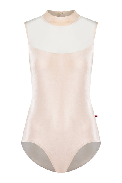 Camila leotard in V-Buttermilk body color with Mesh White top color and N-Pearl trim color