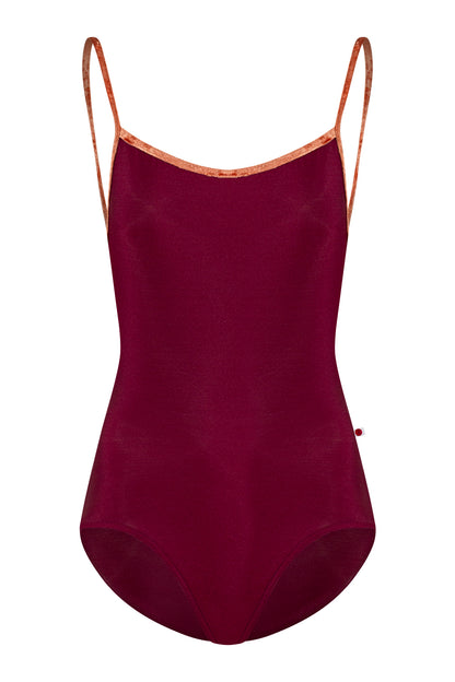 Heather leotard in N-Burgundy body color with CV-Amaretto trim color