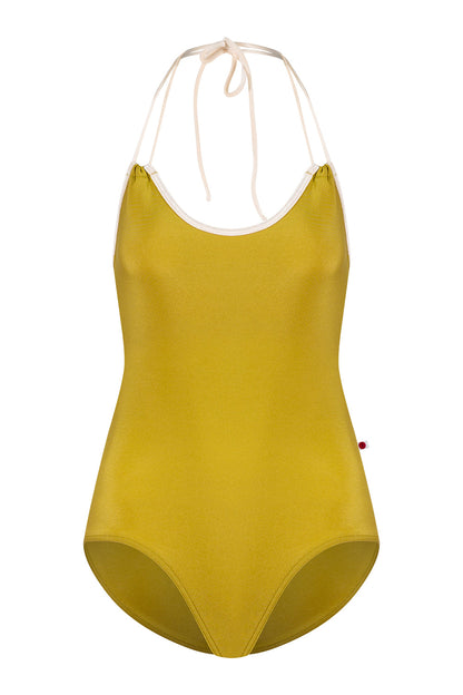 Julia leotard in N-Cricket body color with V-Buttermilk trim color