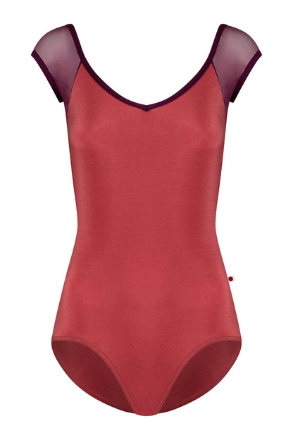 Nina leotard in N-Fox body color with Mesh Opera top color & cap sleeves and N-Opera trim color
