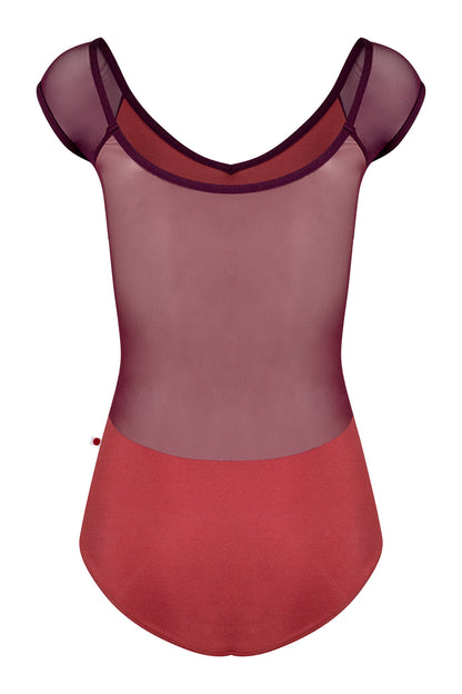 Nina leotard in N-Fox body color with Mesh Opera top color & cap sleeves and N-Opera trim color