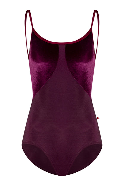 Amanda leotard in N-Opera body color with V-Roxy top color and N-Burgundy trim color