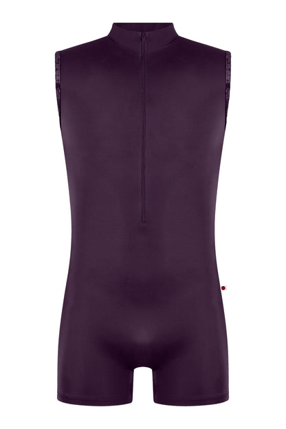 Victor Semi-Unitard in N-Eggplant body color with CV-Eggplant trim color and N-Sterling Side stripe color