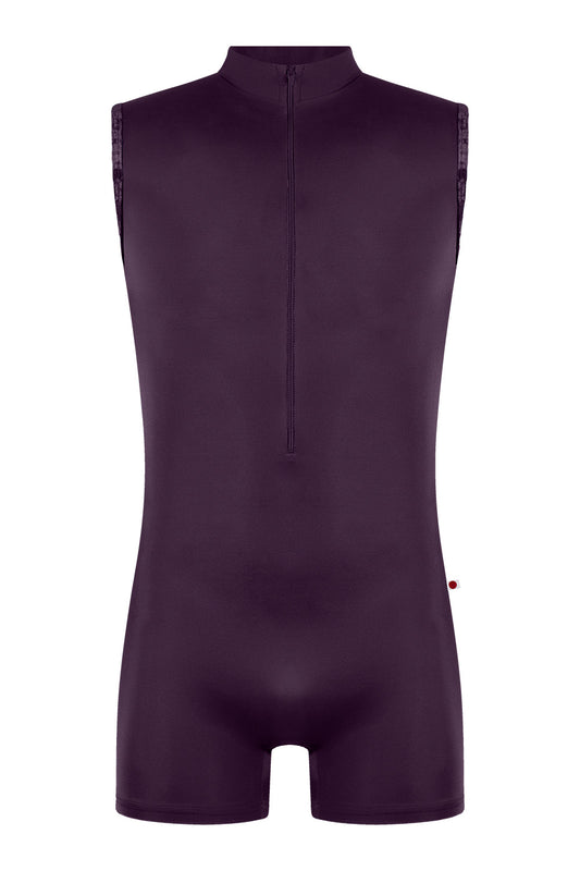 Victor Semi-Unitard in N-Eggplant body color with CV-Eggplant trim color and N-Sterling Side stripe color